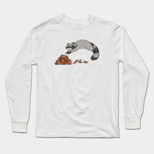 Raccoon Jumping Into Pile Of Leaves Long Sleeve T-Shirt